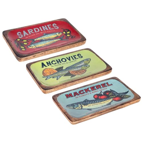 BY SIGRIS Bandeja de sardinhas L de madeira e resina - estilo retro para decoração