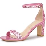 Allegra K Women's Glitter Ankle Strap Chunky Heeled Pink Sandals - 8.5 M US