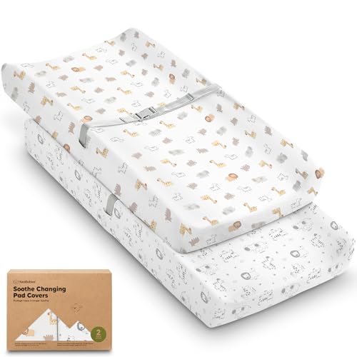 2-Pack Organic Changing Pad Covers for Girl, Boy, Neutral - 100% Cotton Changing Table Pad Cover, Soft Baby Nursery Diaper Changing Pad Sheets,Contour...