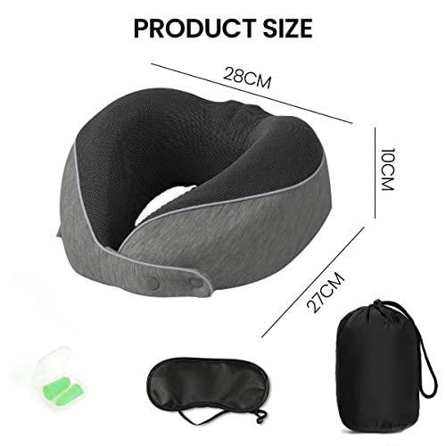 Image of HANNEA Travel Neck Pillow Memory Foam U-shape Neck Pillow for Travel, Adjustable Neck Pillow Ergonomic Neck Pillow for Sleeping, Support Head, Neck