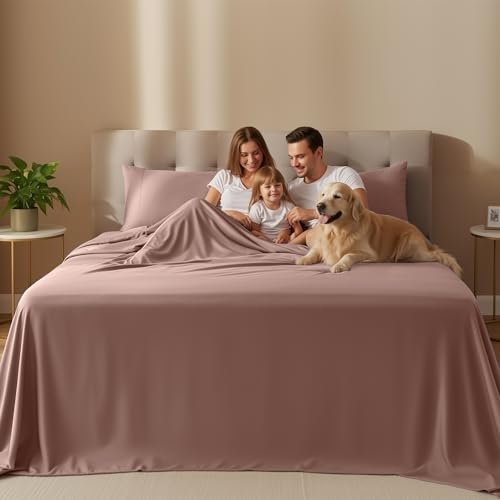 Image of Utopia Bedding Queen Size Sheet Set - 4 Piece Bed Sheets, Soft and Breathable Microfiber, Includes 1 Fitted Sheet, 1 Flat Sheet and 2 Pillowcases - Oeko Tex (Blush Pink)