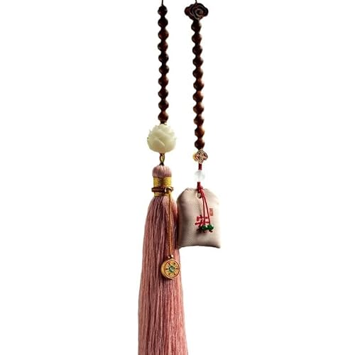 Chiorgone Handmade Bodhi Lotus Incense Pouch Car Pendant, Lucky Feng Shui Charm with Sandalwood Beads, White Agate & Green Jade, Safety Protection for Cars.