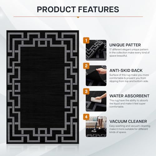 Imperial Rooms Area Rugs for Bedroom - Runner Rugs for Hallway Greek Key Rug Living Room Non Shedding Soft Touch Modern Floor Carpet Nico Black Runners Indoor - Easy Care (60 x 220Cm) - Image 7