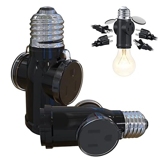 2 Pcs Luntak 3 Prong Light Socket to Plug Adapter, E26 Light Socket Outlet Outdoor, Light Bulb to 2/3 Prong Outlet Socket Splitter Converter Heat-Resistant for Porch Patio Garage Utility Rooms (Black)