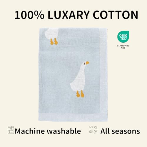 Image of mimixiong Baby Blanket Knit Receiving Boys Girls Blanket Soft Cotton Neutral Blanke for Swaddle Crib Stroller with Cute Sheep (Goose-Light Blue, 30x40 Inch (Pack of 1))
