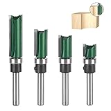 Pattern Flush Trim Bit 4 Pcs Router Bits，Top Bearing Flush Trim Bits Set，1/4 Inch Shank ,Cutting Length 15/32