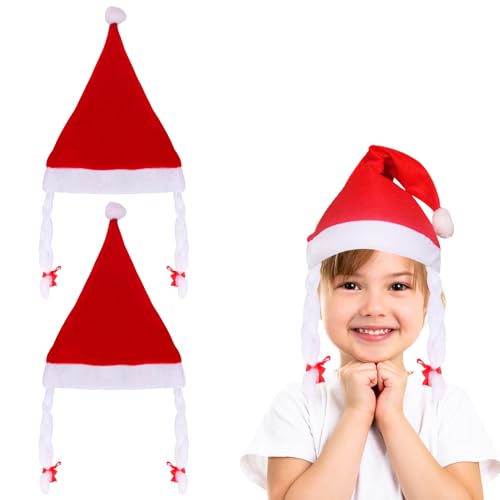 UNVOJL 2 Stück Nikolausmütze mit Zöpfen Unisex Stoff...