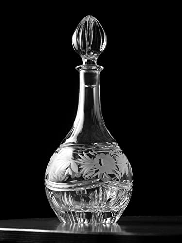 Barski - Hand Cut - Mouth Blown - Crystal - Wine Decanter - With Rose Design - 32 oz. - Made in Europe
