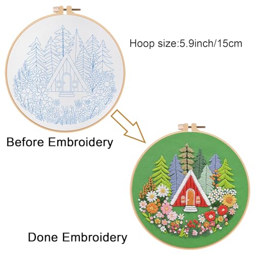 Image of Louise Maelys Garden House Embroidery Kit for Beginners Forest DIY | Bring Nature Home with Cross Stitch Kits. Complete Needlepoint Kit for Adults to Enjoy Relaxing Crafts, Gifts and Decor