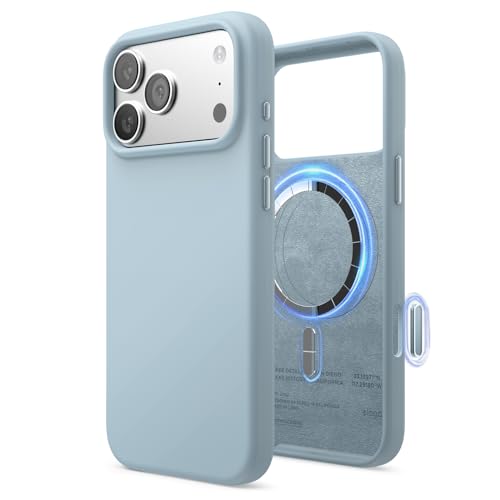 Image of elago for iPhone 17 Pro Max Case, Premium Magnetic Silicone Case, Compatible with MagSafe, Liquid Silicone Material, Protective Cover, Shockproof, Slim Phone, 6.9 inch (Sky Blue)