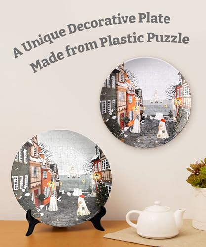 Image of PieceRelax 3D Puzzle Plate 124 Pieces - Katherine Blower - Harbor's First Snow - Jigsaw Puzzle for Adults, Decorative Plate with Durable Plastic Pieces, Ideal Gift for Home or Office Decor [PL1023]