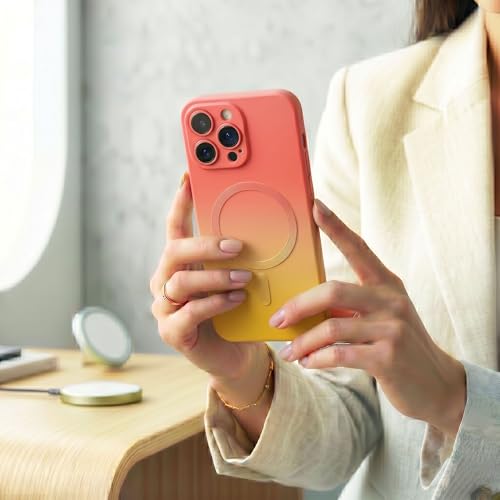 Image of amazon basics Gradient Mag-Safe Case for iPhone 12 Pro Max | Soft Silicone Shockproof Cover with Camera Protection | Slim Lightweight Design | Smooth Touch & Durable - Orange & Yellow