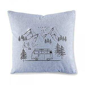 Camping Van Life Berge Kissenbezug Grau Vintage Sofa Kissen Bezug ohne Füllung Vintage Jeans Grau schwarz 40 x 40 cm…