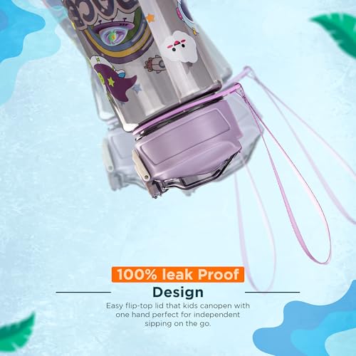 Image of Baybee Galaxy Kids Water Bottle 800ml | Leak-Proof Baby Sipper Bottle with Flip Lock Lid & Silicone Straw | BPA-Free School Water Bottle for Boys & Girls, Drinking Training Sipper Bottle Kids (Purple)