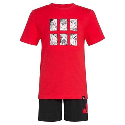 Image of adidas Boys' Short Sleeve Cotton Tee Shirt and Logo Short Set