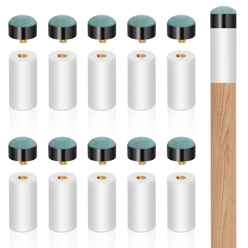 Uncle Yang Pool Cue Tips Replacement Kit Pool Stick Tips Screw On Pool Stick Tips Billiard Cues Tips with White Pool Cue Stick Ferrules for Stick Tip Replacement（12mm/13mm, 5pcs Each）