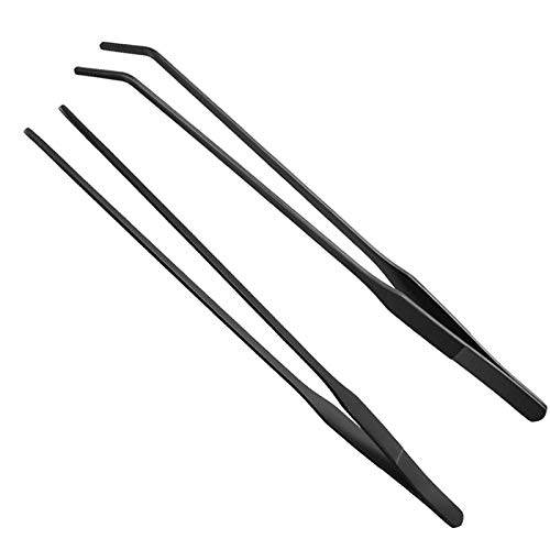 HRASY - Juego de pinzas de acero inoxidable rectas y curvadas de mango largo para plantas acuáticas, 2 unidades, 10.6 pulgadas Cover