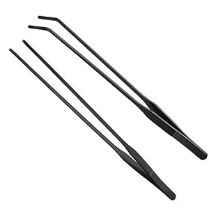 HRASY – Pinzette nere per acquario, in acciaio inox, dritte e curve, con manico lungo, pinze per l’alimentazione di rettili, per acquario, piante acquatiche, confezione da 2, 26 cm