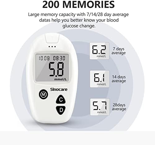 Sinocare Blood Sugar Monitor, Safe Accu Blood Sugar Test Kit 100 Strips & 100 Lans., Blood Glucose Monitors, Diabetes Testing Kit for UK Home Use, No Coding Glucometer in mmol/L