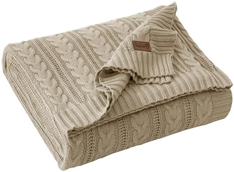 Talasily Strickdecke 150x200cm 100% Baumwolle Oeko-TEX, leichte Ganzjahresdecke Zopfmuster, atmungsaktiv weich für Frühling Sommer Herbst, Tagesdecke für Bett & Sofa, Wohnaccessoir