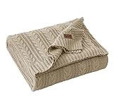 Talasily Strickdecke 150x200cm 100prozent Baumwolle Oeko-TEX, leichte Ganzjahresdecke Zopfmuster, atmungsaktiv weich für Frühling Sommer Herbst, Tagesdecke für Bett und Sofa, Wohnaccessoire Hellkhaki
