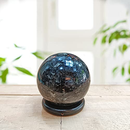 Image of Shubhanjali Healing Crystal Stone Sphere Vastu Natural Larvikite Crystal Sphere Ball Crystal Larvikite Stone Sphere for Home Decor Showpieces Table Decor Meditation 250-300 Gm