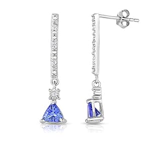 BLOWOUT SALE Sterling Silver Trillion Tanzanite and White Topaz Bar Drop Earrings 1.0 cttw