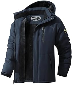 MAOYSSEN Herren Skijacke Winterjacke wasserdicht Mantel winddicht Baumwolle Fleece gefüttert Jacke Multifunktionstaschen