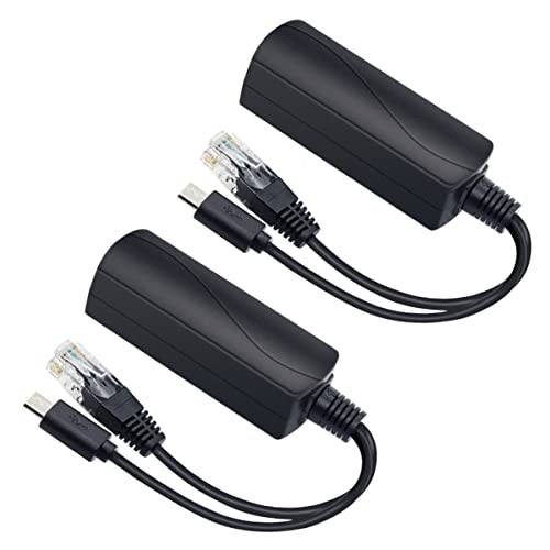 JacobsParts 5V PoE Splitter, 48V to 5V 2.4A Micro-USB Adapter, IEEE 802.3af Compliant for IP Camera, Raspberry Pi and More (2-Pack)