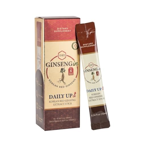GINSENGin DailyUp Korean Red Ginseng Liquid Sticks 1000mg 6-Year Root No Sugar Added Caffeine Free Vegan Korean GMP Certified 10 Sticks