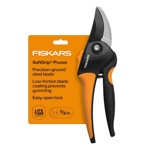 Fiskars Bypass Pruning Shears, Branch Cutter with 5/8' Cut Capacity, Garden Shears with Sharp Steel...