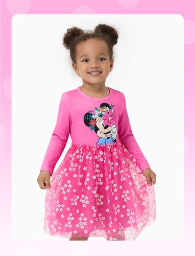 Image of Disney Princess Frozen Elsa Minnie Stitch Toddler Girl Tulle Tutu Dress Ruffle Sleeve Mesh Summer Birthday Party Clothes 2-9Y