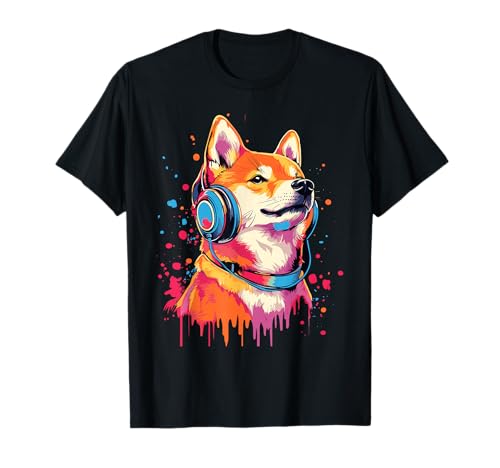 Shiba Inu Liebhaber trägt Kopfhörer Lustig Shiba Inu T-Shirt