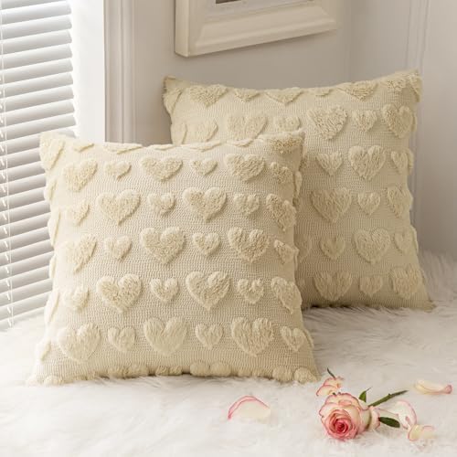 MIULEE Set of 2 Beige Valentines Pillow Covers Heart Love Cute De...