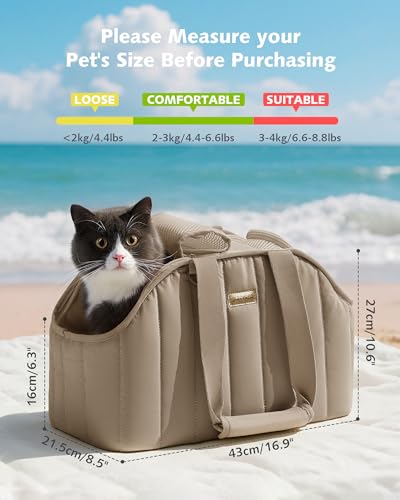 pecute Hundetasche für Kleine Hunde 3kg, Tragetasche Hund Hundetragetasche Leichte, Faltbare Hundetransportbox, Katzen Transporttasche für Unterwegs (Khaki)