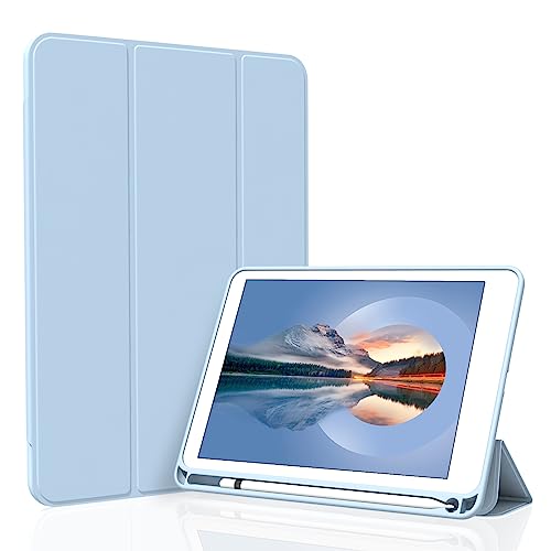 Divufus Case for iPad Mini 5th Generation 7.9 Inch, Lightweight Slim Soft TPU Trifold Stand Smart Cover, Auto Sleep/Wake Case with Pencil Holder for iPad Mini 5(2019 Released), Light Blue