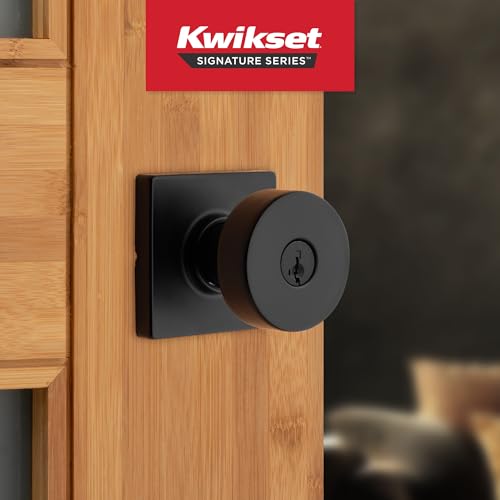 Image of Kwikset Matte Black Keyed Entry Door Knob | SmartKey Security | Square Rose | Microban Protection | For Exterior Doors | Pack of 12