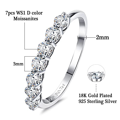 Moissanite Wedding Band, 0.7ct D Color VVS1 Lab Created Diamond 18K White Gold Plated 925 Sterling Silver Wedding Rings Half Eternity Wedding Band Stackable Ring for Women…2