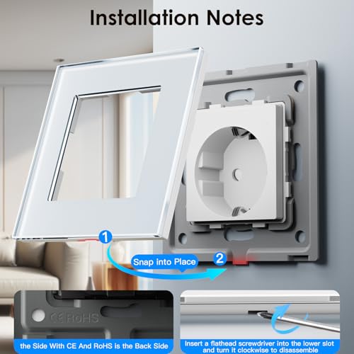 BSEED Normale Steckdose mit Smart ZigBee Lichtschalter, intelligenter Wandschalter Kompatibel mit Alexa und Google Home, 2 fach 1 Weg Unterputz Schalter 250V Weiß (Hub erforderlich)