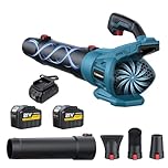 Souffleur sans Fil, Moteur sans Balais, 288 km/h Et 800 m³/h, avec 2 Batteries Et Chargeur, Souffleur Batterie avec 3 Buses De Soufflage pour L'Entretien du Jardin, Léger et Puissant