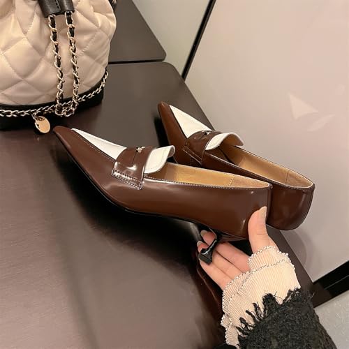 Women's Stitching Pointed Closed Toe Pull-On Pumps Mid Kitten Flare Heeled Loafers Classic Work Office Church Sexy Comfortable Dress Shoes Business Party All Weather Heels3