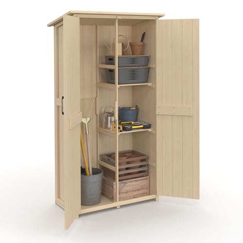 IDMarket - Armoire de Jardin en Bois 90 x 50 x 160 cm avec Toit incliné Double Porte et étagères