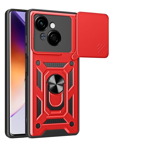 Coque Tecno Spark Go 2025 rouge antichoc à clapet d'objectif coulissant pour caméra