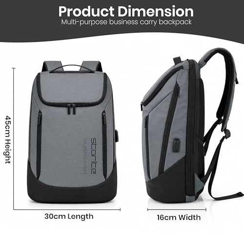 Image of Storite Premium Laptop Backpack for Men & Women | 15.6 inch Laptop Bag | Water Resistant Business Travel Backpack | Durable Smart Bag (Grey)