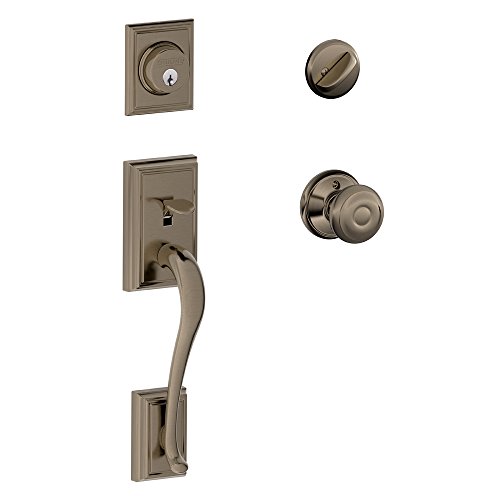 Image of SCHLAGE Addison Single Cylinder Handleset and Georgian Knob, Antique Pewter (F60 ADD 620 GEO)