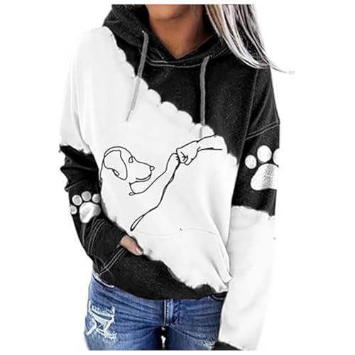 Generisch Kapuzenpullover für Damen, süßes Hundemotiv, Fauststoß-Grafik, langärmelig, Übergröße, Kapuzenpullover mit Taschen Hoodie Damen Blau (Black, S)
