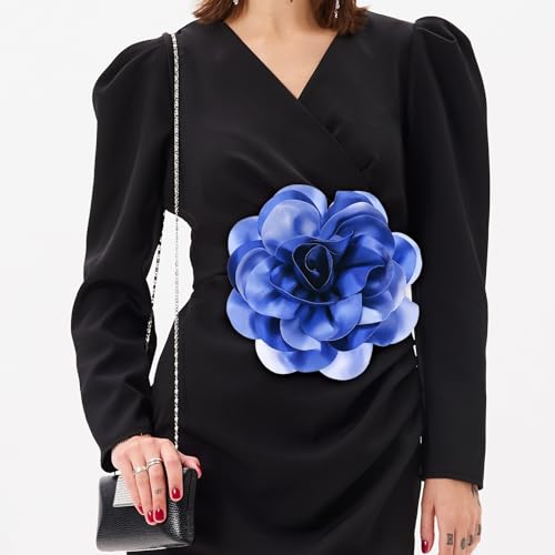 Image of M METERXITY Extra Large Rose Flower Brooches, Lapel Pins Dainty Satin Fabric Big Camellia Oversized Brooch Pin for Women