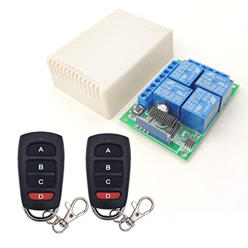 DieseRC Interruptor de mando a distancia DC 12V 4CH 433Mhz RF módulo receptor de relé inalámbrico con 2 transmisores, para maletero de camión garaje cerradura eléctrica, 3 modos de funcionamiento