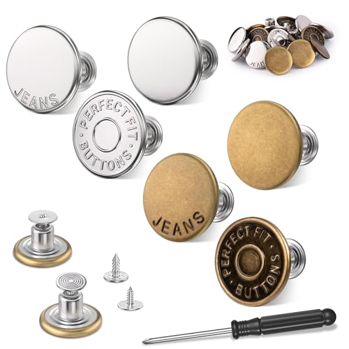 18 Pcs Button Pins for Loose Jeans 17 mm No-Sew Replacement Buttons Pins for Jeans Adjustable Pant Waist Tightener Reusable Make Loose Pants Smaller Women and Mens Jeans Clothing Supplies