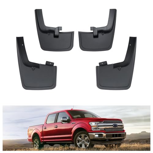 Image of Kiwi Master Mud Flaps for 2015-2020 Ford F-150 (with OEM Fender Flares), OEM Replacement # FL3Z-16A550-AA, FL3Z-16A550-BA, Heavy Duty Mud Guards, Front & Rear Splash Guards, No Drill, 4 Pcs Set
